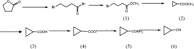 General reaction pathway for synthesizing cyclopropyl methyl cyanide derivatives showing key intermediates