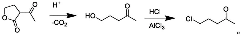 Synthesis of 5-chloro-2-pentanone from alpha-acetyl-gamma-butyrolactone via ring-opening and chlorination