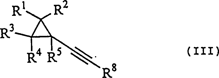 General structure of cyclopropylacetylene derivatives (Formula III) representing the target product