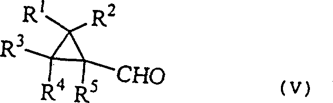 Structure of cyclopropanecarbaldehyde derivative (Formula V) as the starting material