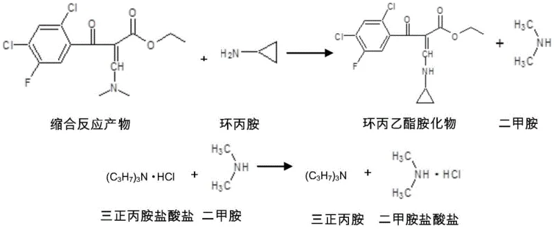 Substitution reaction equation forming cyclopropylethylamide