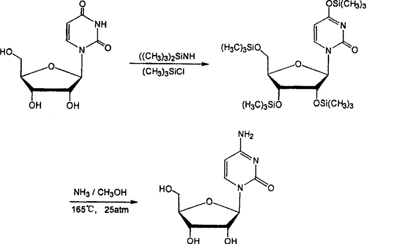 Reaction scheme of Helmut method showing harsh high-pressure ammonolysis conditions