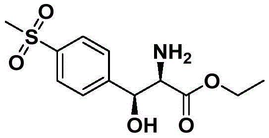 Chemical structure of D-p-methylsulfonyl phenylserine ethyl ester showing the critical chiral centers required for florfenicol activity
