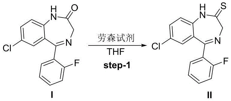 Step 1 reaction scheme showing thionation using Lawesson's reagent in THF