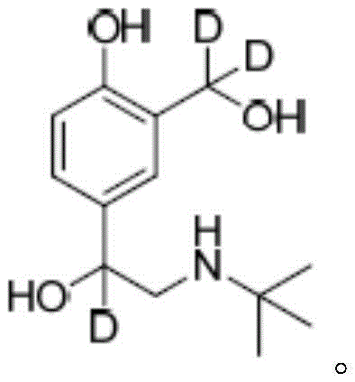 Chemical structure of the target product Deuterium-labeled D3-Salbutamol showing deuterium atoms at benzylic positions