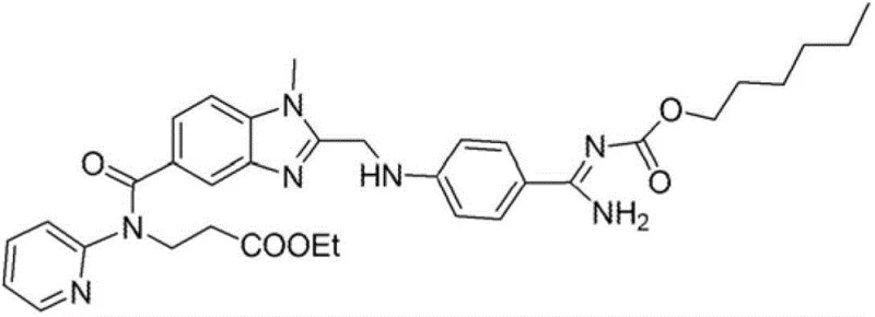 Chemical structure of Dabigatran Etexilate showing the core benzimidazole and amidine moieties