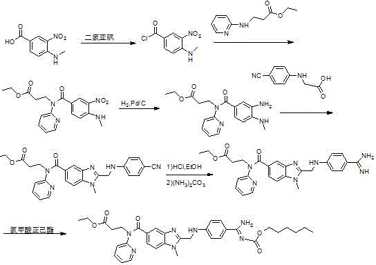 Prior art synthetic route WO9837075 showing low yield steps and complex reagents