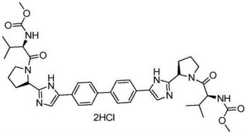 Chemical structure of Daclatasvir showing the complex bis-imidazole core requiring precise intermediate synthesis