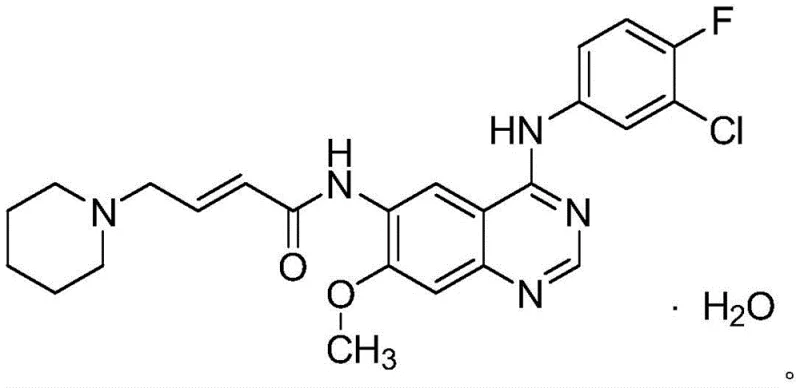 Chemical structure of Dacomitinib monohydrate showing the quinazoline core and acrylamide side chain