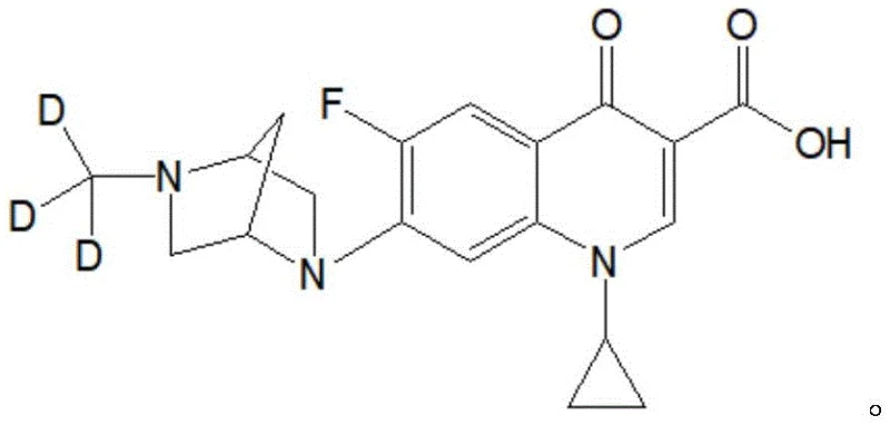 Chemical structure of stable isotope deuterium-labeled danofloxacin showing the D3 methyl group attachment