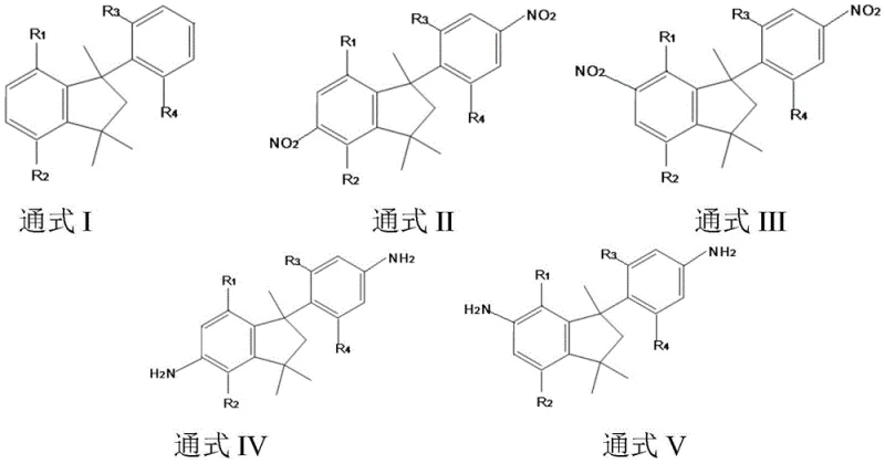 General reaction scheme for synthesizing indane compounds via solid acid nitration and reduction