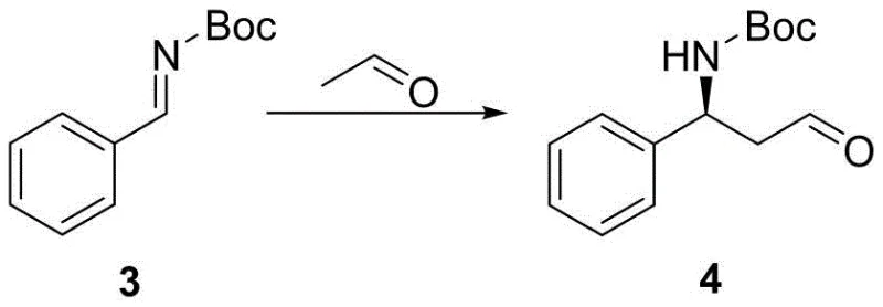 Detailed reaction scheme of the key asymmetric Mannich step using L-proline and PEG catalyst
