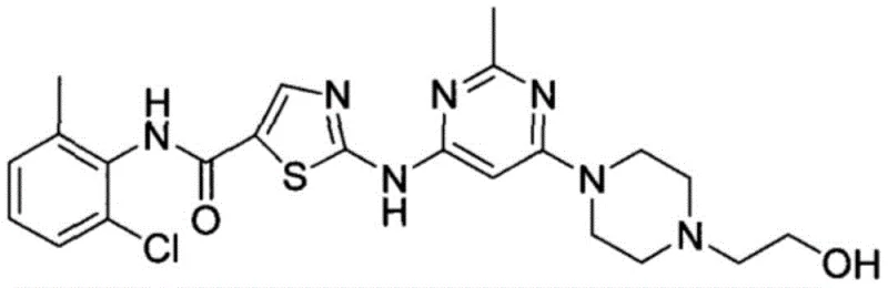 Chemical structure of Dasatinib showing the thiazole and pyrimidine core