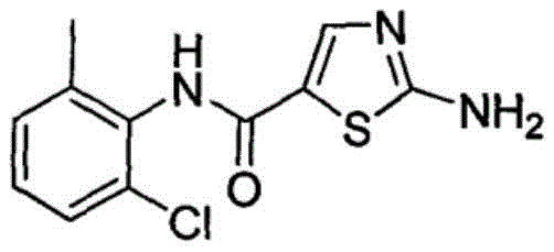 Chemical structure of 2-amino-N-(2-chloro-6-methylphenyl)thiazole-5-carboxamide