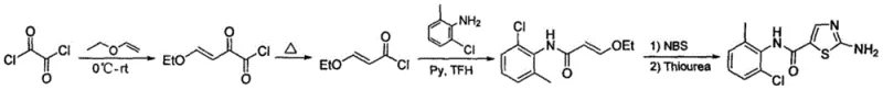 Conventional synthetic route using oxalyl chloride and NBS showing complex steps