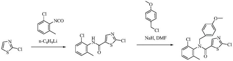 Conventional synthesis route 1 showing complex protection and deprotection steps with hazardous reagents