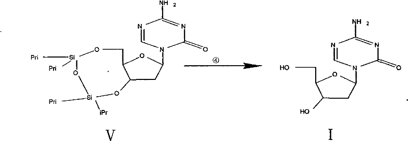 Final deprotection step converting Intermediate V to Decitabine (I) using TBAF