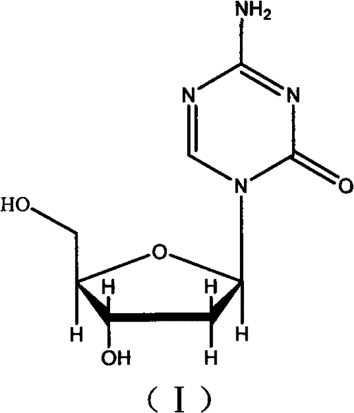 Chemical structure of Decitabine (I) showing the 4-amino-1-(2-deoxy-beta-D-erythro-pentofuranosyl)-1,3,5-triazin-2(1H)-one configuration
