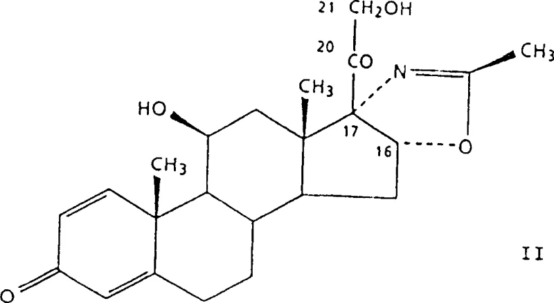 Chemical structure of the Deflazacort precursor (Formula II) with free hydroxyl groups at positions 11 and 21