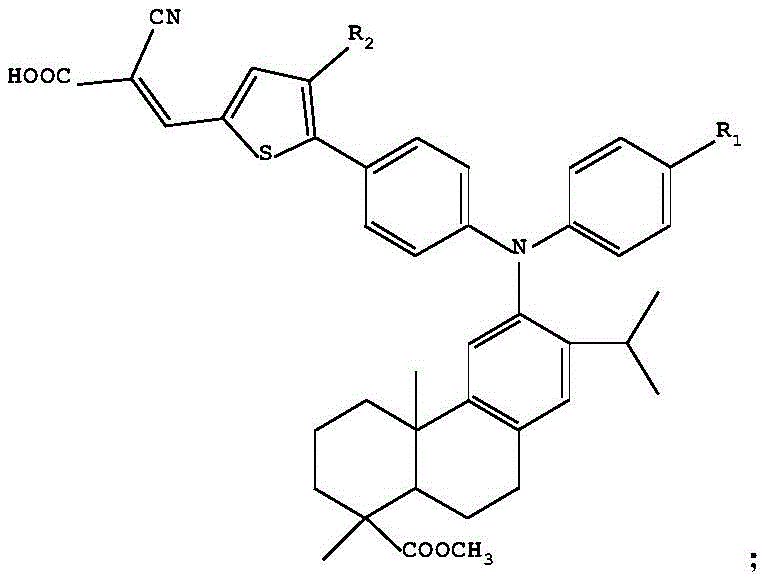 General chemical structure of dehydroabietic acid triarylamine D-pi-A compounds with thiophene bridge