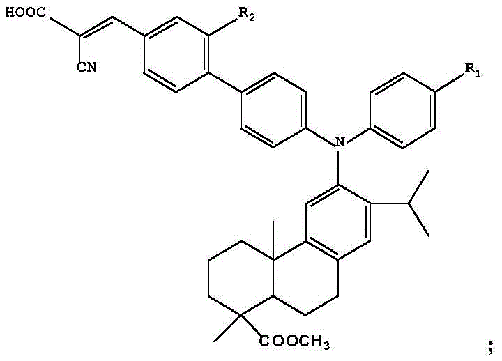 General chemical structure of the Dehydroabietic acid triarylamine D-pi-A compound showing the Donor-Pi-Acceptor architecture