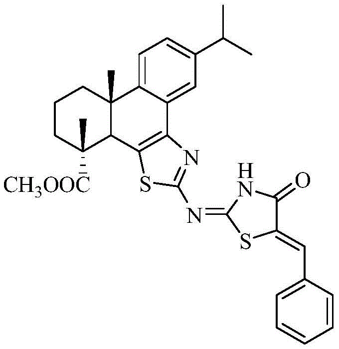 Chemical structure of Dehydroabietyl-B Cyclothiazole-Imino-(Benzylidene) Thiazolinone showing the fused ring system
