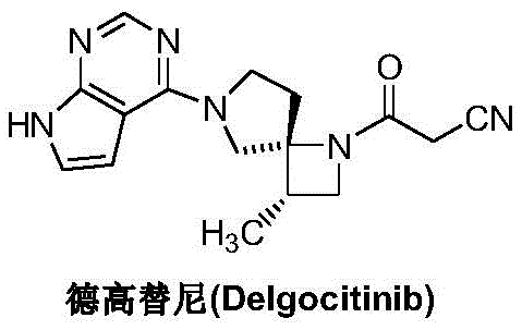 Chemical structure of Delgocitinib showing the spiro-cycle and pyrrolopyrimidine core