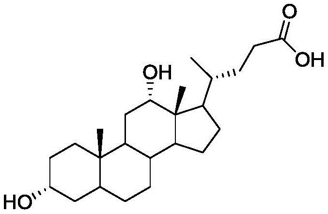 Chemical structure of Deoxycholic Acid showing the steroid backbone and hydroxyl groups