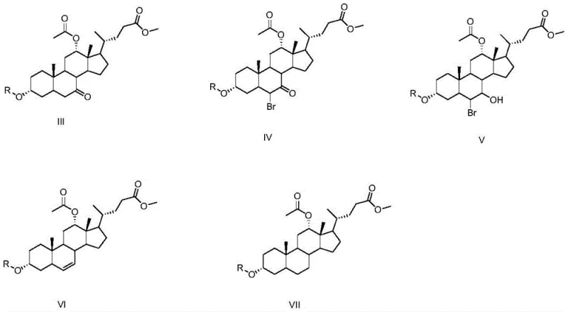 Structures of key intermediates III through VII showing functional group transformations
