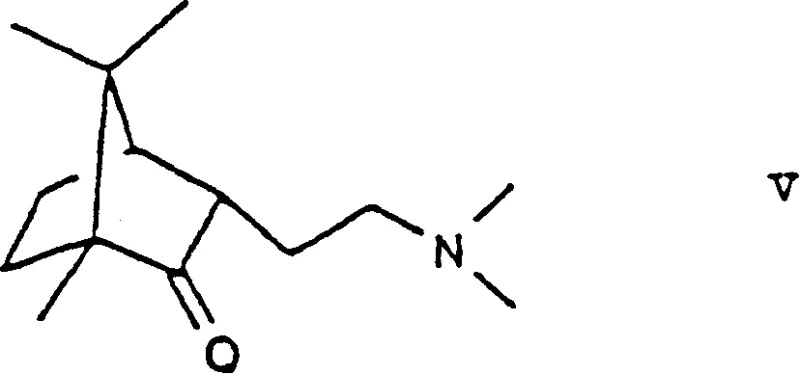 Chemical structure of Formula V impurity (1R,3S,4R)-3-[(2'-{N,N-dimethylamino}ethyl)]-1,7,7-trimethyl-bicyclo[2.2.1]heptan-2-one formed in toluene