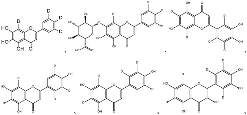 Chemical structure of tetradeuterated baicalein showing specific deuteration sites on the aromatic rings