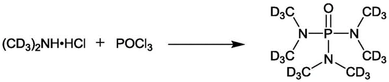 Reaction scheme showing the synthesis of HMPA-D18 from deuterated dimethylamine hydrochloride and phosphorus oxychloride