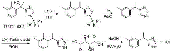 Prior art synthesis scheme using trityl protection and hydrogenation