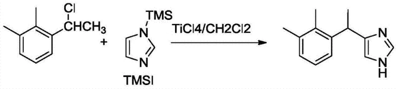 Prior art reaction scheme using TiCl4 catalyst showing lower yield pathway