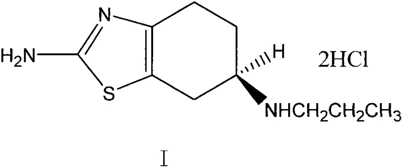Chemical structure of Dexpramipexole Dihydrochloride (Formula I) showing the chiral center and hydrochloride salt form