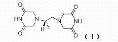 Chemical structure of Dexrazoxane (Formula I) showing the diketopiperazine ring and EDTA-derived side chains