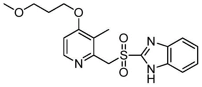 Chemical structure of the Rabeprazole peroxide impurity sulfone which is minimized by the new process
