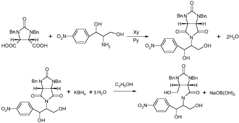 Synthesis route of lactone intermediate using dextroamine showing the origin of mother liquor waste
