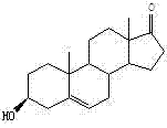 Chemical structure of Dehydroepiandrosterone (DHEA) showing the 3-beta-hydroxy and 17-ketone functional groups