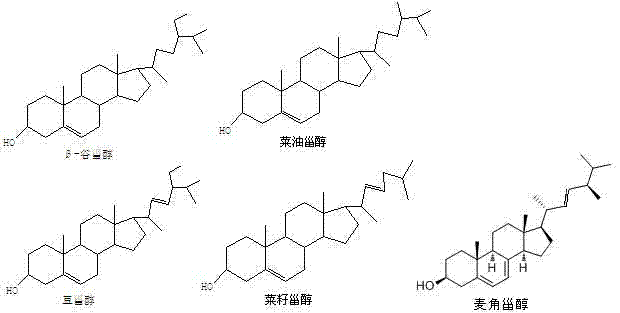 Structural formulas of five common plant sterols including Sitosterol and Ergosterol used as raw materials
