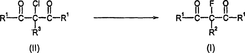 Novel synthetic route converting alpha-chloro malonate derivative II to alpha-fluoro malonate derivative I