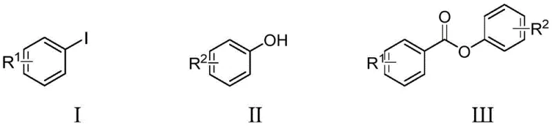 General reaction scheme for the synthesis of diaryl esters from aryl iodides and phenols using CO and pyridine-palladium catalyst
