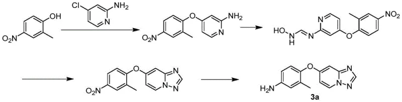 Prior art linear synthesis route for Compound 3a showing multiple low-yield steps