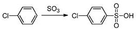 Chemical equation showing the sulfonation of chlorobenzene with sulfur trioxide to form chlorobenzenesulfonic acid