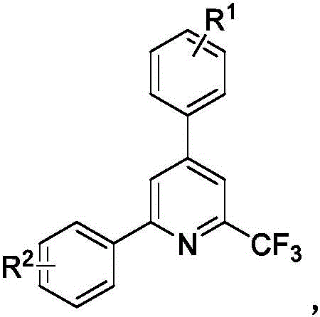 General structural formula of 2,4-diaryl-6-trifluoromethylpyridine derivatives showing variable R1 and R2 substituents