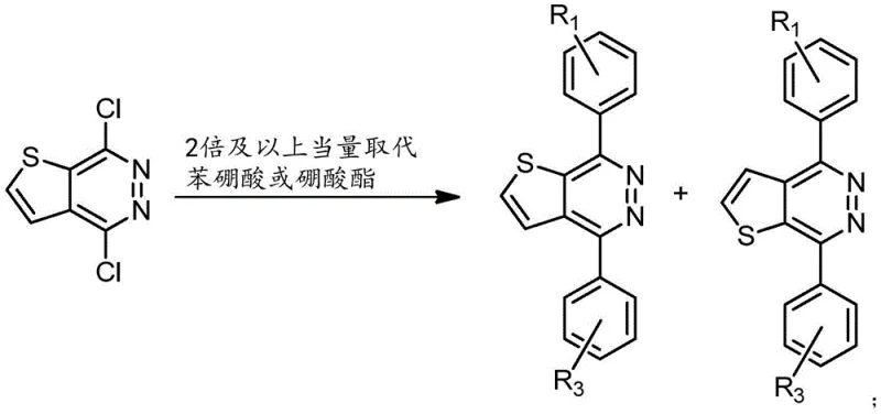 Suzuki coupling reaction scheme for synthesizing 4,7-diarylthieno[2,3-d]pyridazine ligands from dichloro precursors