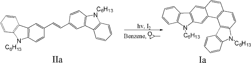 Reaction scheme for the synthesis of 2,12-dihexyl-2,12-diaza[7]helicene (Ia) via photocyclization