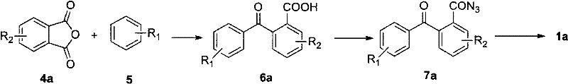 Complete reaction scheme showing the conversion of phthalic anhydride and benzene to diazacyclooctatetraene via benzoylbenzoic acid and acyl azide intermediates