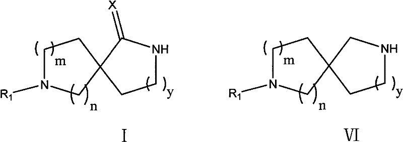 General chemical structures of Formula I and Formula VI diazaspiro compounds