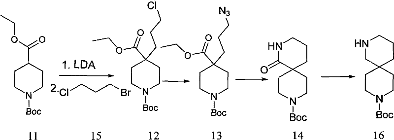 Embodiment 1 reaction scheme showing the efficient 3-step synthesis of Formula 14